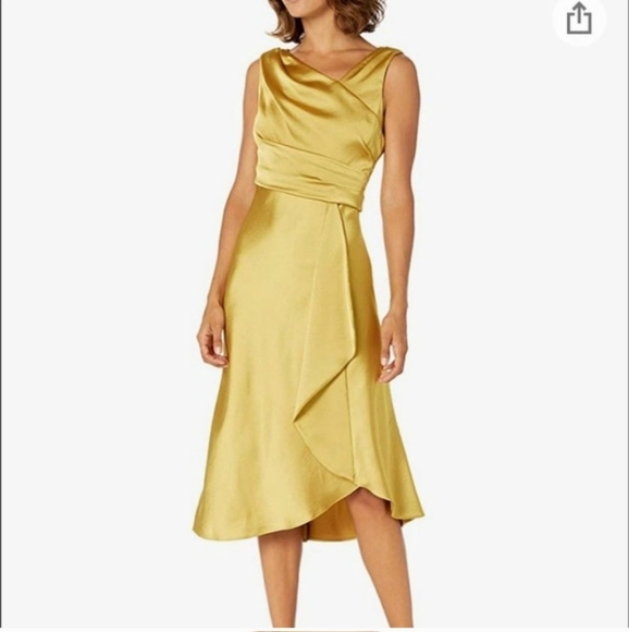Just Taylor Alston Dress Midi Satin Chartreuse Formal Size 4 - Picture 11 of 11